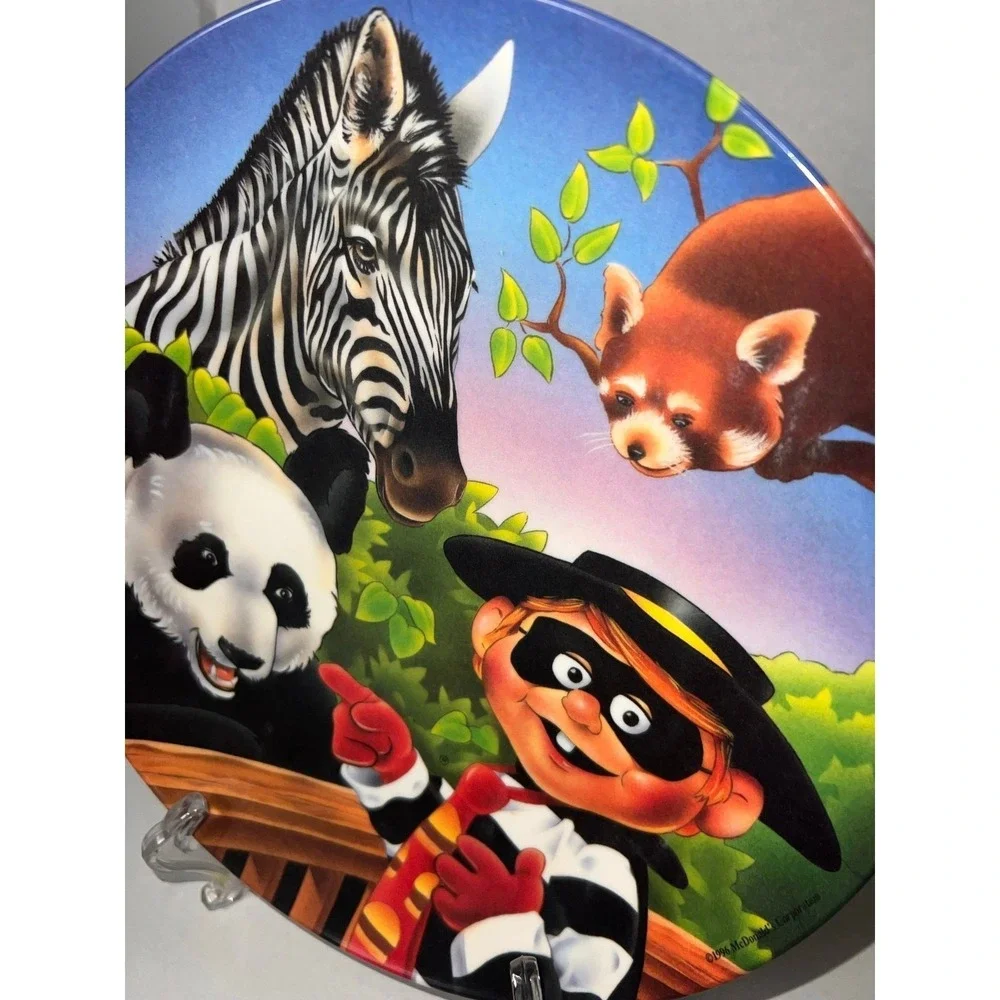 Vintage 1996 McDonald Hamburglar Zoo Animals Melamine Plate Panda Zebra Fun